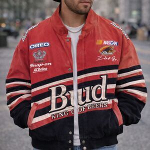 Vintage 90's Dale Earnhardt Jr Budweiser NASCAR Jacket Chase Men XL Snap On Coat